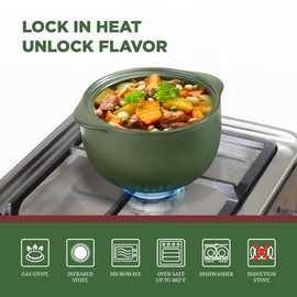 MINH LONG 3-Qt Porcelain Dutch Oven with Lid – Lead & Cadmium Free, Oven Safe to 482°F, Heat Retention, Clay Pot for Cooking on Gas & Infrared Cooktop, Use to Marinate, Cook, Bake, Refrigerate & Serve