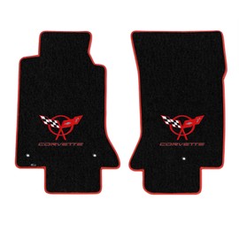 Lloyd Mats Heavy Duty Premium Red and Black Vinyl Binding Carpeted Floor Mats for C5 Corvette 1997-2004 Silver Flag 2Pc Set Black (Black, 2PC - Red Flags + Corvette)