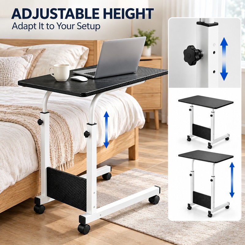 Rolling Overbed Table for Bed & Couch – Height Adjustable