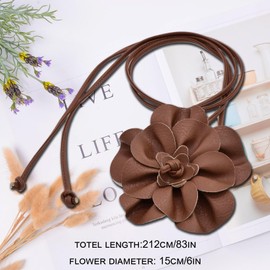 TeeYee PU Leather Large Flower WaistBand Bohemian Style Decorative Waist Strap Belt for Women 280coffee
