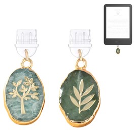 Romukuku 2 Pcs Crystal Charms for Kindle,Cute Tablet and Phone Accessories USBC Dust Plug, Compatible with Kindle and Phone Type C Charging Ports (Green Aventurine & Green crystal)