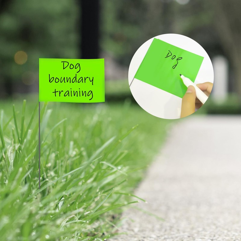 Zozen 100Pack Green Marking Flags, Writable/15x4x5 Inch, Yard Flags for