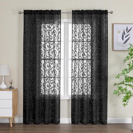 OWENIE Furman Black Sheer Curtains 84 inches Long for Bedroom Living Room 2 Panels Set, Light Filtering Window Curtains, Semi Transparent Voile Top Dual Rod Pocket, 40Wx84L inch, Total 84 Inches Width