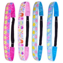 FROG SAC 4 Easter Headbands for Girls, Adjustable No Slip Stretch Elastic Head Band for Kids, Thin Fabric Hair Accessories