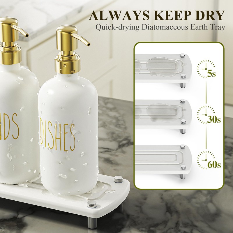 Cisily Kitchen Soap Dispenser Set Comes with Ceramics Sponge Holder,