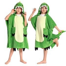 OLAOLA Dinosaur Hooded Kids Beach Towels, Soft Absorbent Kids Hooded Bath Towel Wrap for Boys Girls, Toddler Pool Swim Towel with Hood for Ages 3-12