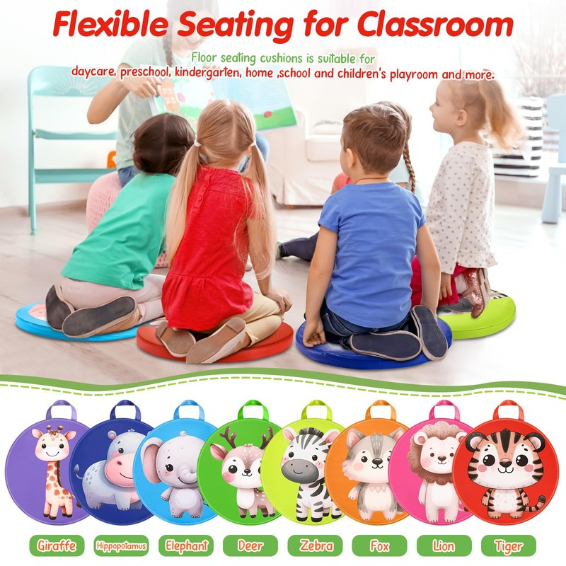 Yuntau 8 Pcs Kids Floor Cushions for Classroom Flexible Round