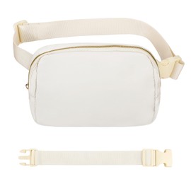 VOROLO Waist Pack for Running Fanny Pack for Women and Men Crossbody Belt Bag Bum Bag with Adjustable Strap for Sports Off White with Rope