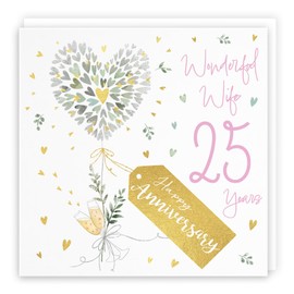 Hunts England - Wife 25th Anniversary Card - 25 Years Wife - Contemporary Hearts - Gold Foil - Luxury 25th Wedding Anniversary Card For Wife - Happy Anniversary Wife - Milo's Gallery