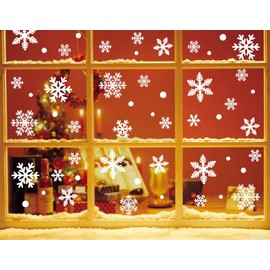 Voqeen 270pcs White Snowflakes Christmas Window Decoration Static Stickers Clings Decal Snowflakes Reusable 15 sheets PVC Stickers (snowflakes)