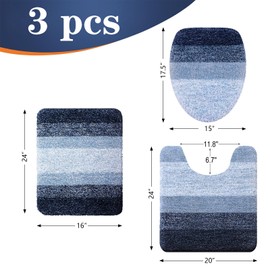 OLANLY Bathroom Rugs Sets 3 Piece, Soft Microfiber Absorbent Bath Mat, U-Shaped Contour Toilet Mat and Toilet Lid Cover, Quick Dry, Machine Washable, Toilet Cover and Rug Set for Bathroom, Navy