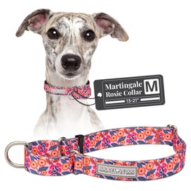 Lucky Love Dog Martingale Dog Collar - Adjustable, No-Slip, Durable, & Soft Webbing Dog Collar for Male and Female Dogs Ideal for Training & Walking - in Floral Rosie Pattern, Medium Size