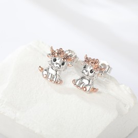 arete de vaca Highland de plata de ley 925, hipoalergénicos, para regalo de mujer