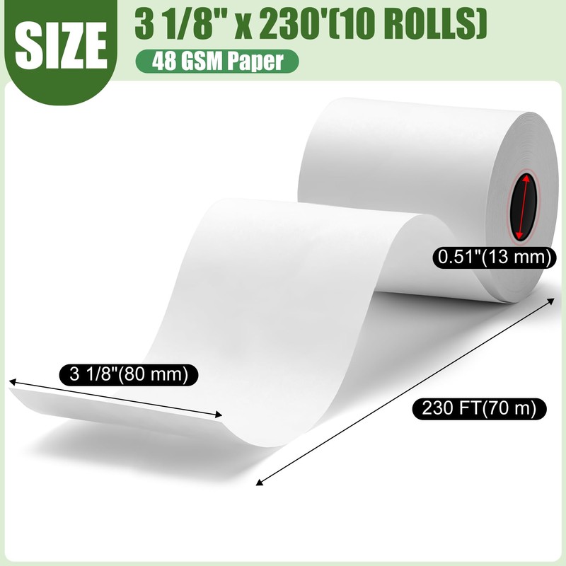 Builimeer (10 Rolls) 3 1/8" x 230' thermal paper receipt
