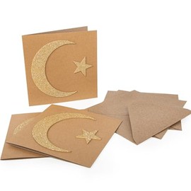 Logbuch-Verlag 3 Glitter Greeting Cards with Crescent Moon & Star Eid Mubarak Card for Ramadan, Bayram, Eid al-Fitr Brown Gold 15 x 15 cm