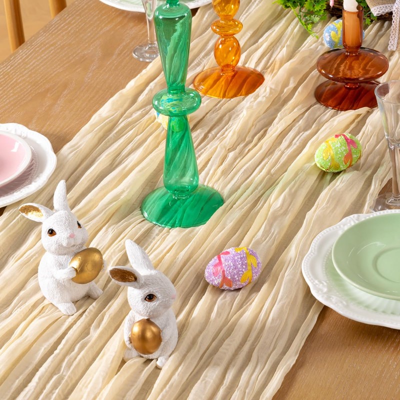 DeZerlor Beige Cheesecloth Table Runner 1 Pack Summer Boho Runner