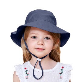 Kunyeah Children's Sun Hat Baby Wide Brim Cap Summer Beach Bucket Hat Toddler Foldable Fishing Hat Adjustable Toddler Hat, navy