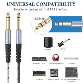 JOLGOO 1/4 TRS Audio Cable, 1/4 6.35mm TRS to 1/4 6.35mm TRS Balanced Interconnect Cable, 2 Meters