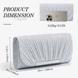 Xjmfasht Clutch Purses for Women Evening Bag Lady Girl Crossbody Handbags for Prom Party Wedding Engagement (silver cloth)