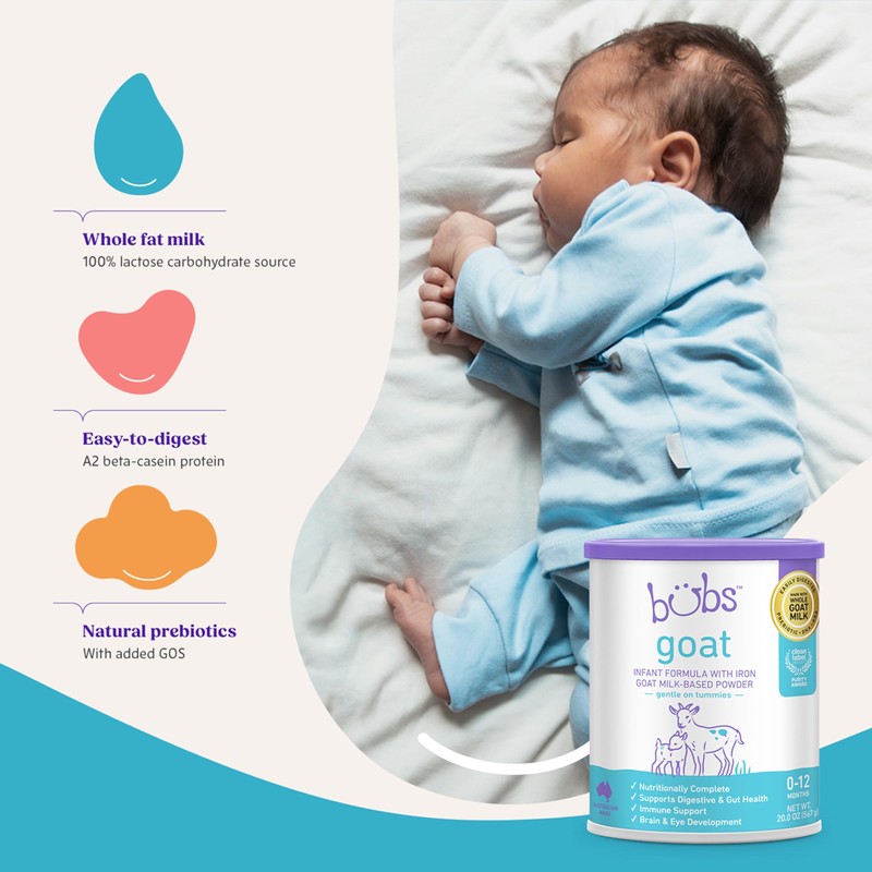 Bubs Whole Goat Milk Formula with Iron, Goat Milk-Based Powder,