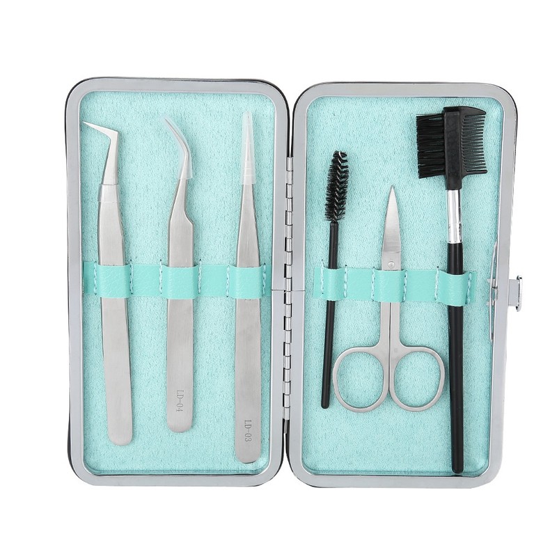 6pcs / Set Professional Eyelashes Extension Tool Kit Tweezers Scissors