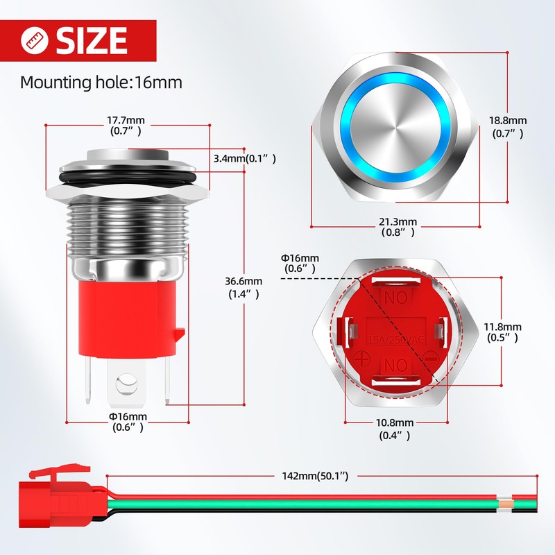 12V Latching Push Button Switch 20A Heavy Duty DC 12