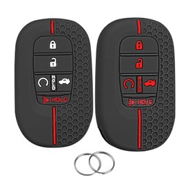 QBUC 2 PCS Key Fob Cover for Honda 5 Buttons, Black-Black Red