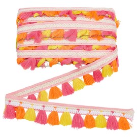 MAYJOYDIY 11 Yards Pink Tassel Fringe Trims 1-1/4 inch Ethnic Style Polyester Tassel Lace Ribbon Mixed Colors Boho Long Fringe Trim for Sewing and Craft Projects Pillow Home Decoration