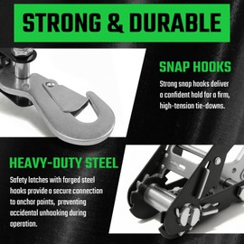 Towmax 4 Pack Car Tie Down Straps for Trailers - 2" x 8' Heavy Duty Tire Straps with Snap Hooks - 10,000lbs Break Strength, Adjustable Lasso Style Wheel Straps for Hauling Cars, Truck, UTV(Green)