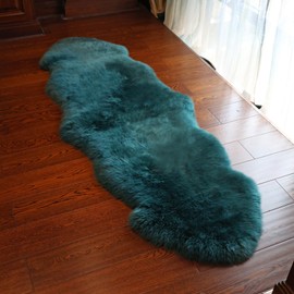 RZLWOOL Genuine Sheepskin Rug New Zealand Fluffy Lambskin Rug, Natural Luxury Sheepskin Throw for Bedroom Living Room Children's Room - Premium Area Rug Chair Cover (2×6 Feet, Dark Teal Blue)