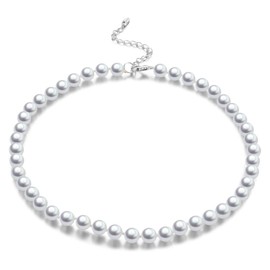 BULINLIN Pearl Beaded Choker Necklace for Women, 8mm/10mm Shell Pearls Costume Strand Necklace Fashion Jewellery Birthday Gift for Her（8mm White）