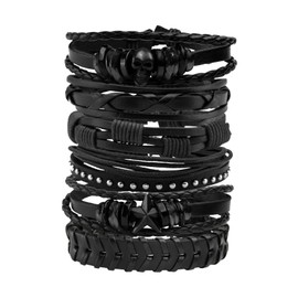 MILAKOO Men's Leather Bracelet Punk Braided Rope Alloy Bracelet Bangle Wristband, Leather, No gemstone