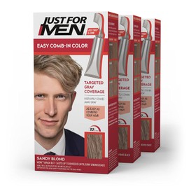 Just For Men - Easy Comb-In Color Mens Hair Dye, Easy No Mix Application with Comb Applicator - Sandy Blond, A-10, Pack of 3 - negro - To...