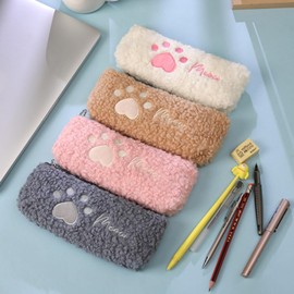 APOSITV Paw Print Pen Case, Fluffy and Soft Plush Pencil Case, Plush Toy Pouch, Cosmetic Pouch, Pink, No