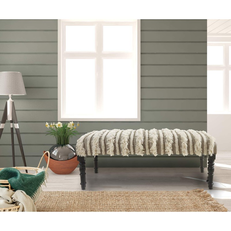 LR Home Cream Tufted Upholstered Bench for Bedroom or Living