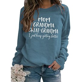 JBF Cloth MOM Grandma Great-Grandma Sweatshirt, Grandma Pullover Tops Women Casual Crew Neck Long Sleeve Graphic Sweatshirt blue m