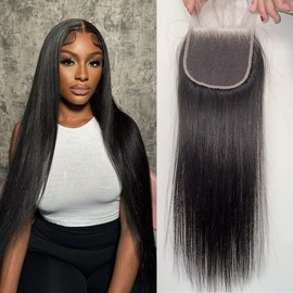 MYouan Straight Human Hair 4x4 HD Braid Brazilian Hair Human Hair Closure for Women Natural Remy Hair Soft Swiss Braid 16 Inches