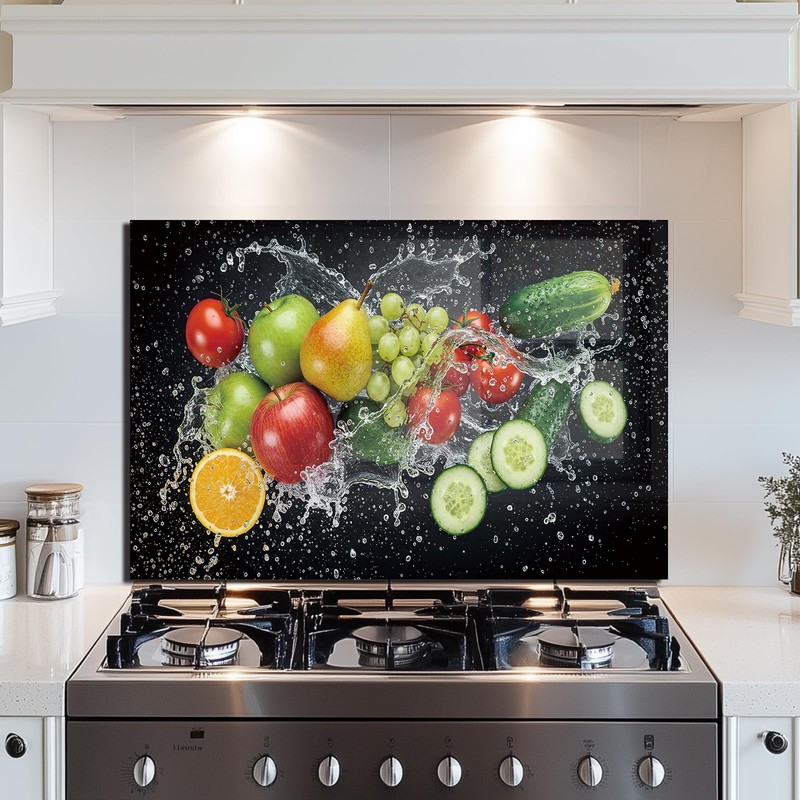Tempered Glass Backsplash for Kitchen, fruit Stove Splashback, Glass Backsplash,