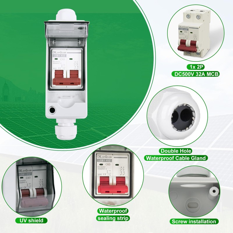 CNLonQcom 63 Amp Solar Disconnect Switch DC500V Circuit Breaker AC