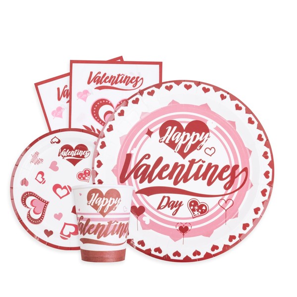 100 pcs Romantic Heart Valentines Plates and Napkins and Cups