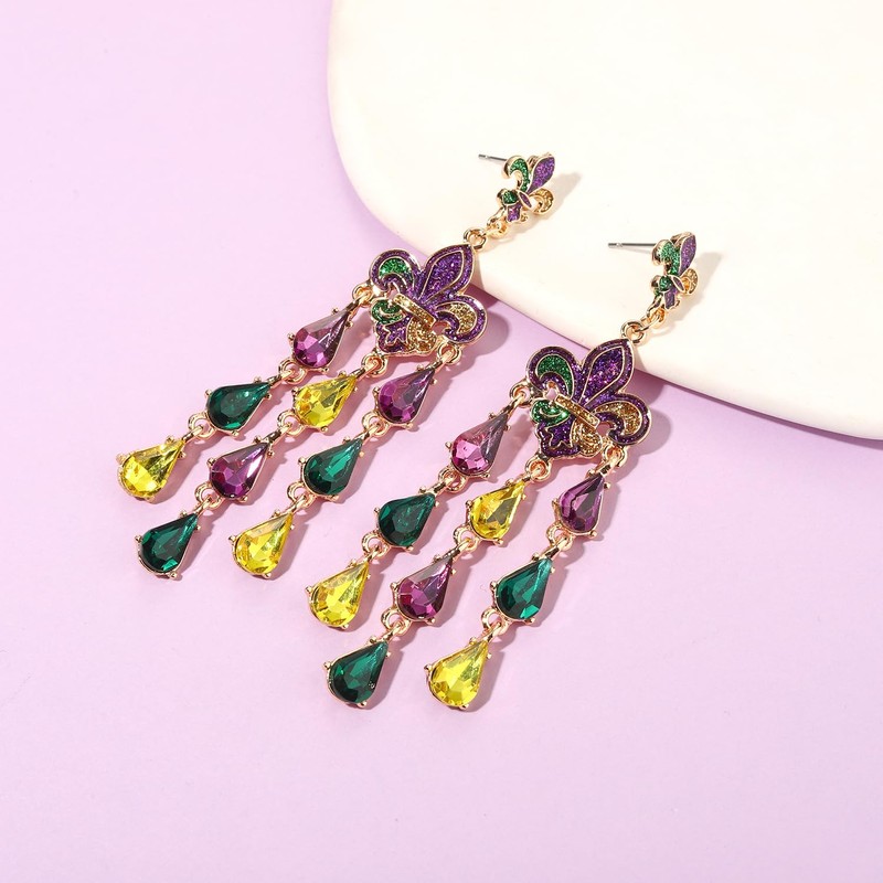 Mardi Gras Earrings for Women Layer Fleur De Lis Mask