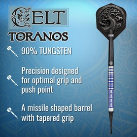 Shot! Darts Soft Tip, Celt Toranos Tungsten Barrels Balanced for Maximum Aerodynamics Handcrafted Professional Dart Set and Flights Made in New Zealand, Plastic Tip Bar Darts