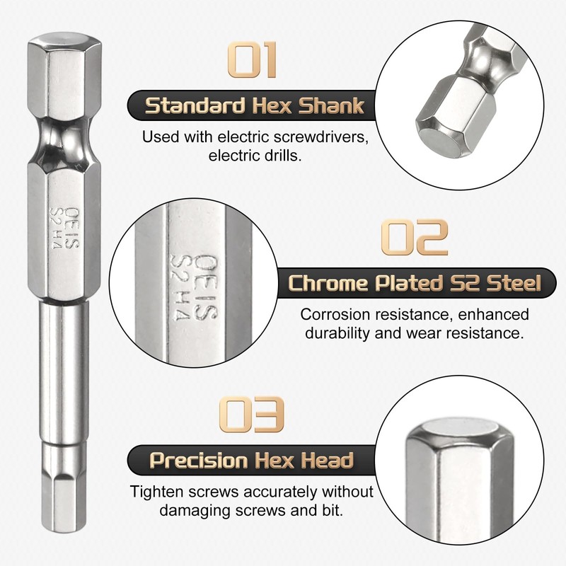 sourcing map H4.0 Hex Head Screwdriver Bit 4.0mm Metric Flat