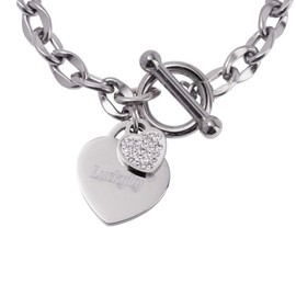 LuckyLy Pulseras Mujer con Dijes de Corazón y Zirconia Cúbica, Brazalete de Acero Inoxidable Color Plata – Regalos para Novia, Regalos para Mujer Originales, Modelo Uma
