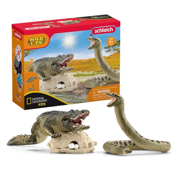 Schleich Wild Life Danger in The Swamp Alligator and Snake Playset - 5-Piece Realistic Wildlife Farm Animal Figurine Toys with Nest and Eggs, Educational Play for Boys and Girls, Gift for Kids Age 3+
