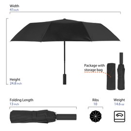 Leaeel Automatic Open and Close Folding Umbrella, Waterproof Windproof Umbrella for Sun UV Rain, Compact Travel Large Portable Car Umbrella for Men Women (Black)