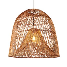 HAIIQU 17.7" Hollow Rattan Hanging Lights Woven Wicker Lamp Shade French Romance Decor Pendant Light Bamboo Ceiling Pendant Fixture for Dining Room Living Room Restaurant Bar