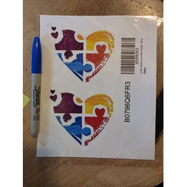 2 pcs Autism Sticker Love Heart Puzzle Decal for Laptop, Car, Window, Door, Shop