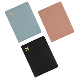 kwinfei 3PCS Passport Holder Cover for Women and Men,PU Leather Travel Document Holder Case with Snap Button Closure, Passport Cover for Boarding Pass, ID Card, Credit Cards,Compact Protector Wallet