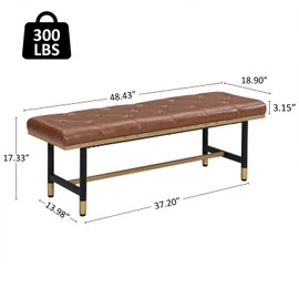 FERFALDER Shoe Bench Entryway, End of Bed Bench, Bench for Bedroom End of Bed, Modern Faux Leather Bench for Living Room, Entryway Bench Seat, Padded Bench with Solid Metal Shelf Gold, Brown